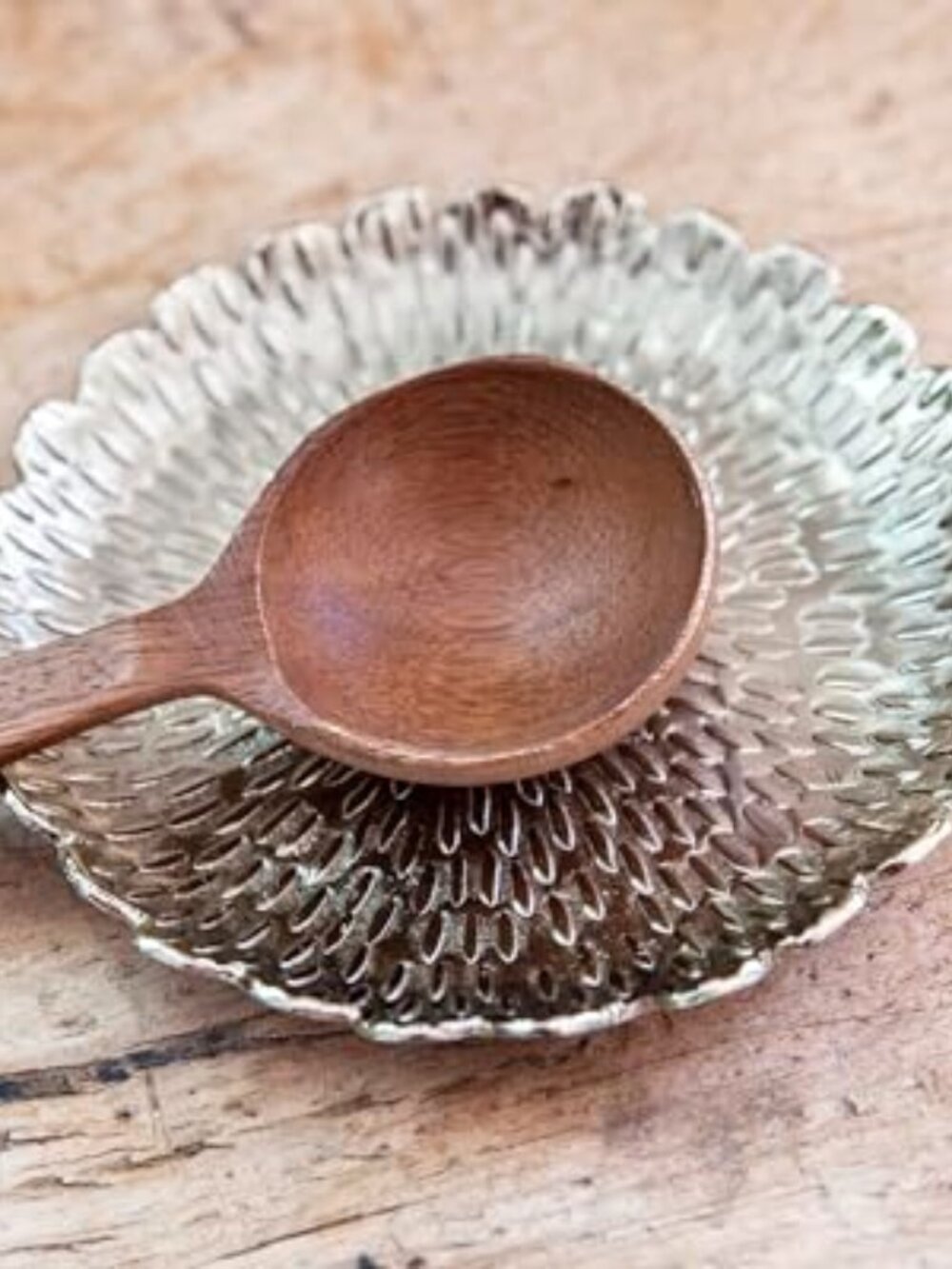 New - Brass Jewelry Tray with Design – Gold Color Circular Small Round Spoon Res